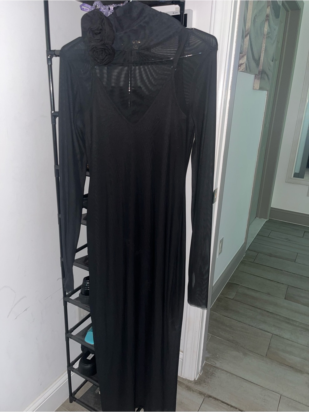 AFRM Black Sheer Overlay Long-Sleeve Midi Dress - Picture 2 of 2